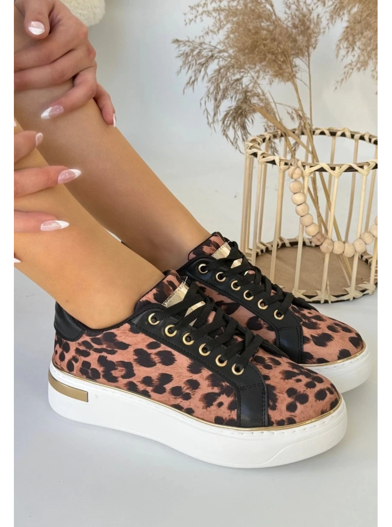 Kity Leopar Saten Bağcıklı Spor Ayakkabı