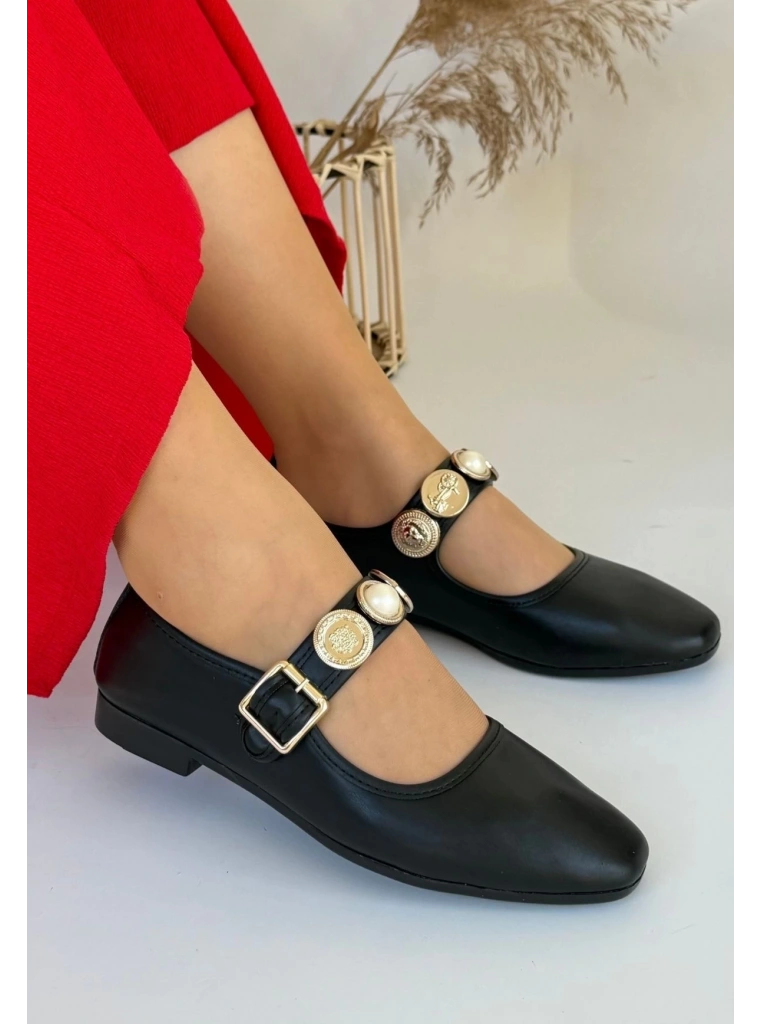 Koope Siyah Cilt Babet Ayakkabı