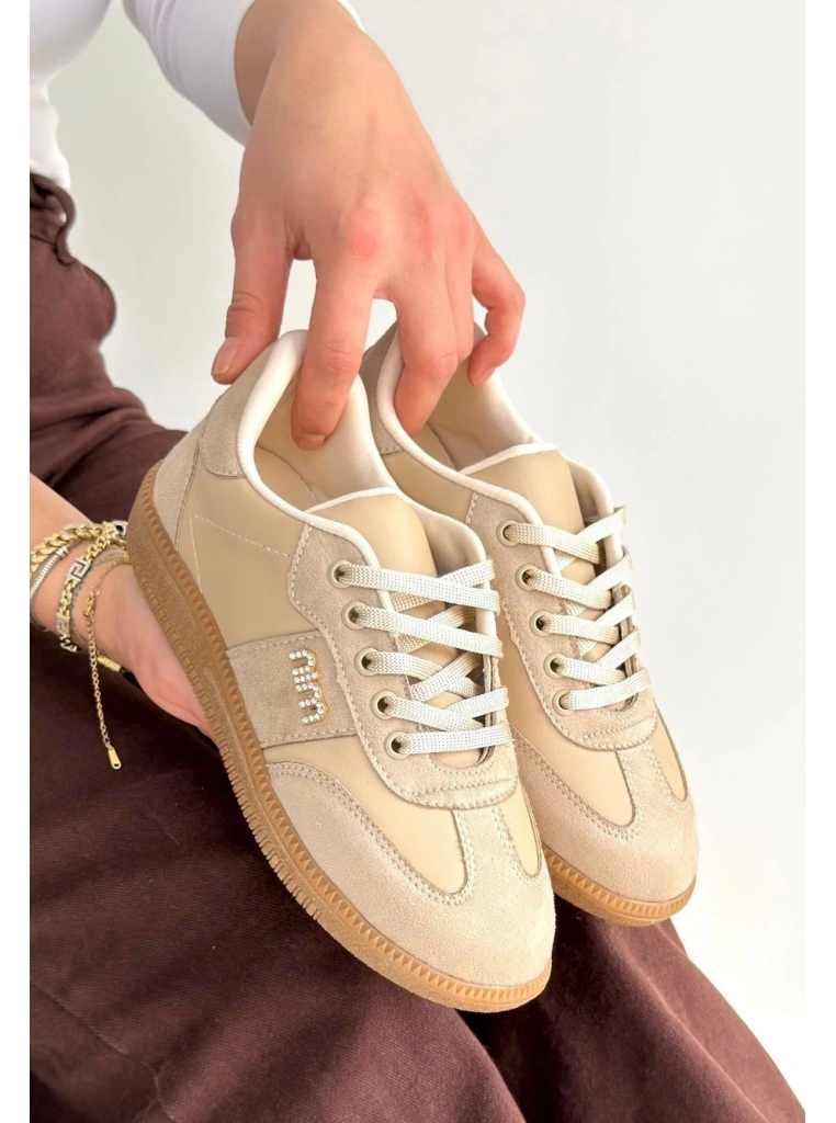Lunga Bej Cilt Bağcıklı Spor Ayakkabı