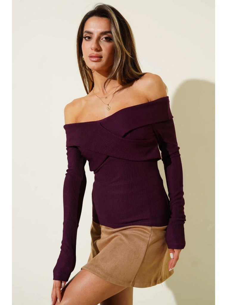 Madonna Çapraz Yaka Bluz mürdüm t4331