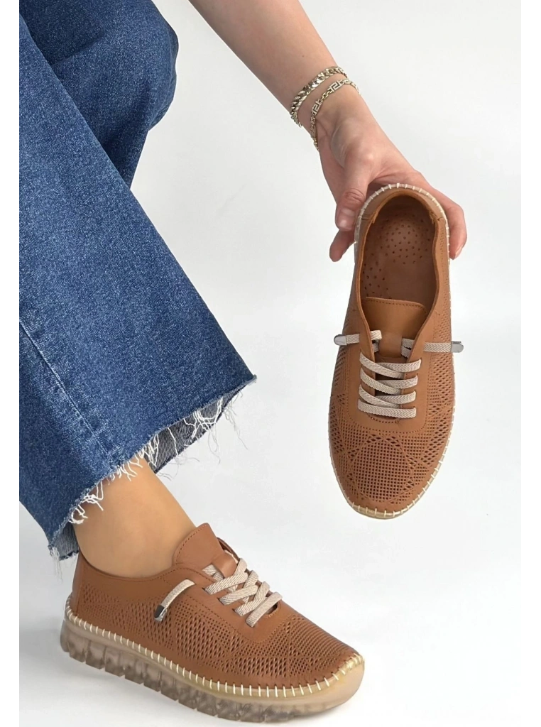 Merja Taba Deri Bağcıklı Spor Ayakkabı