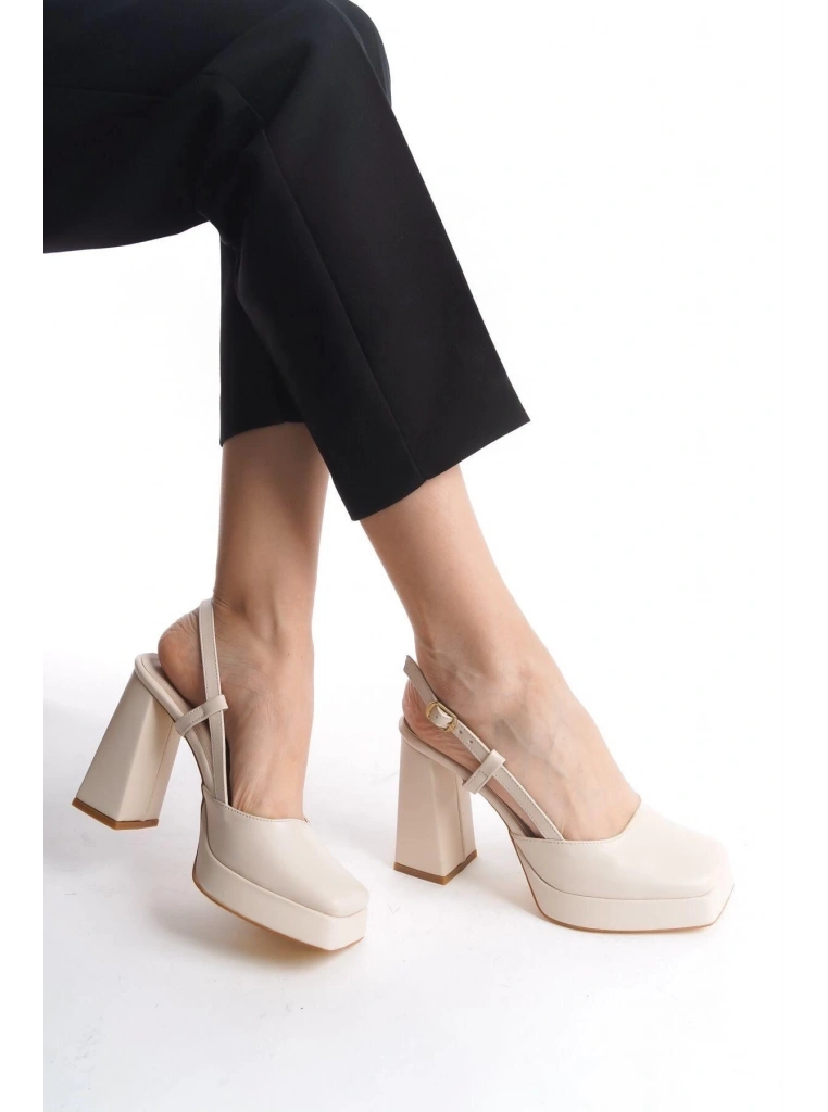 Mety Bej Cilt Topuklu Ayakkabı