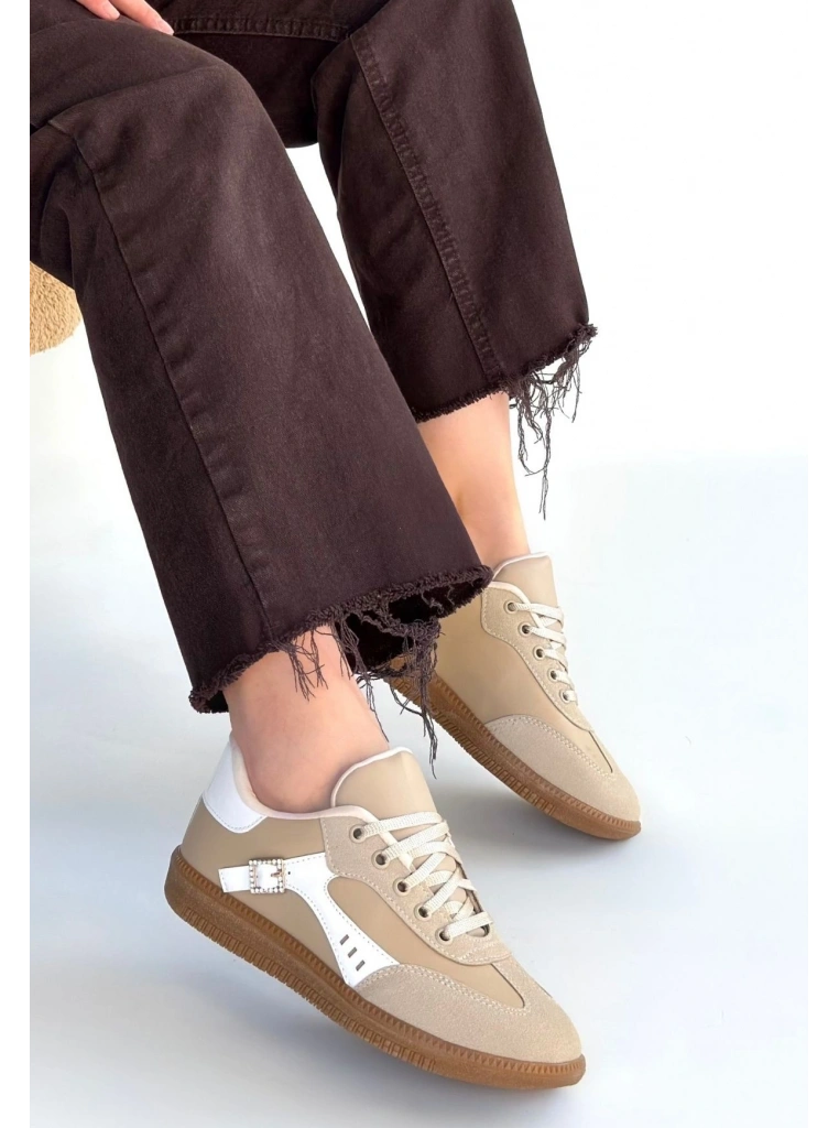 Mier Bej Cilt Bağcıklı Spor Ayakkabı