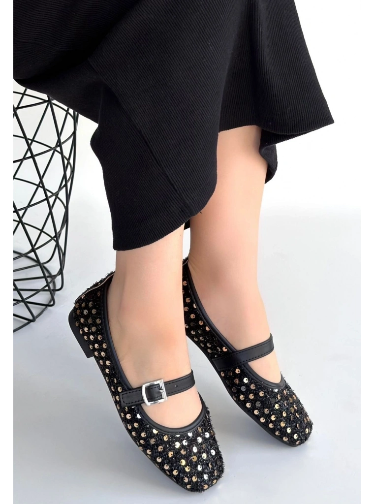 Moden Siyah Süet Babet Ayakkabı