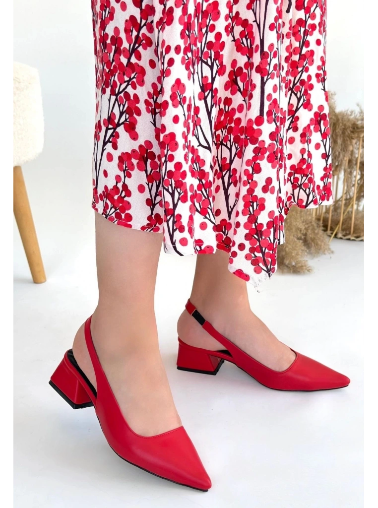 Morji Kırmızı Cilt Topuklu Ayakkabı