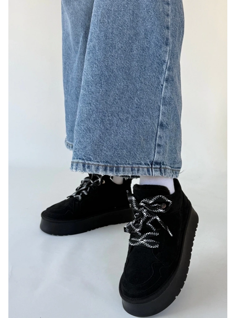 Muden Siyah Süet Bağcıklı Bot