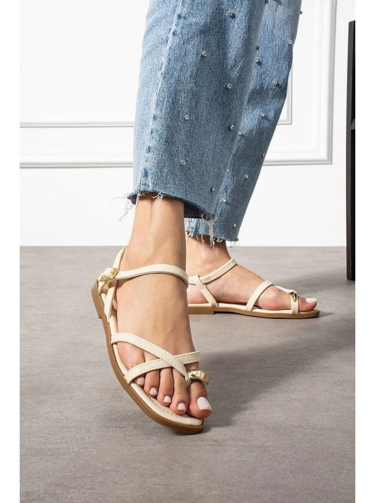 Nordi Bej Cilt Kemerli Sandalet