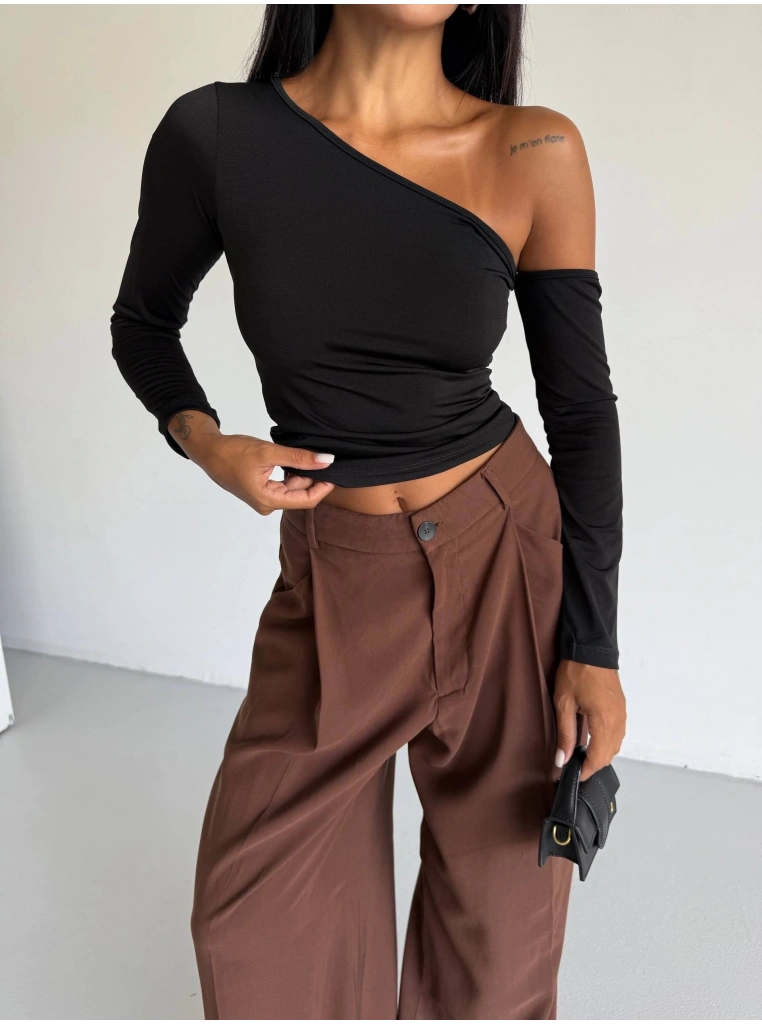 Omuz detaylı kollu bluz siyah f2336