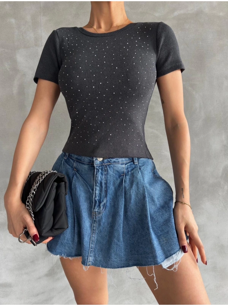 Önü taşlı antrasit bluz s3512