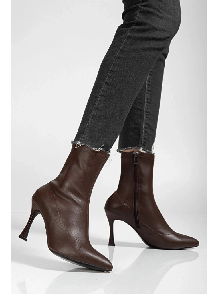 Orjen Kahverengi Cilt Streç Topuklu Bot