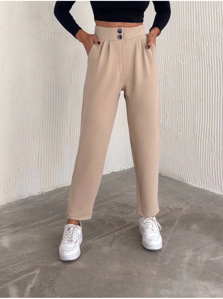 örme krep pantolon çift düğmeli