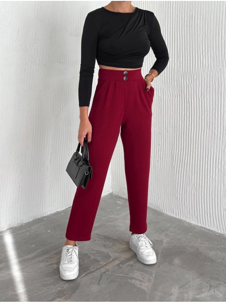 örme krep pantolon çift düğmeli