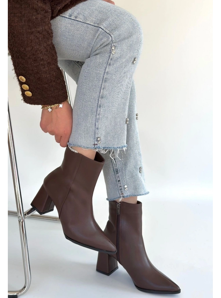 Oter Kahverengi Cilt Topuklu Bot