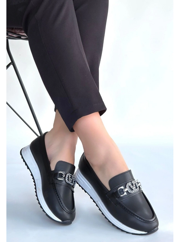 Otra Siyah Cilt Babet Ayakkabı