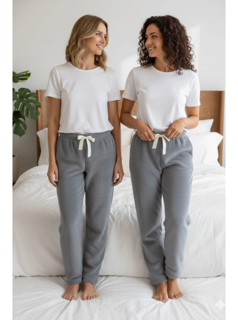 Peluşlu pijama alt koyu gri nr