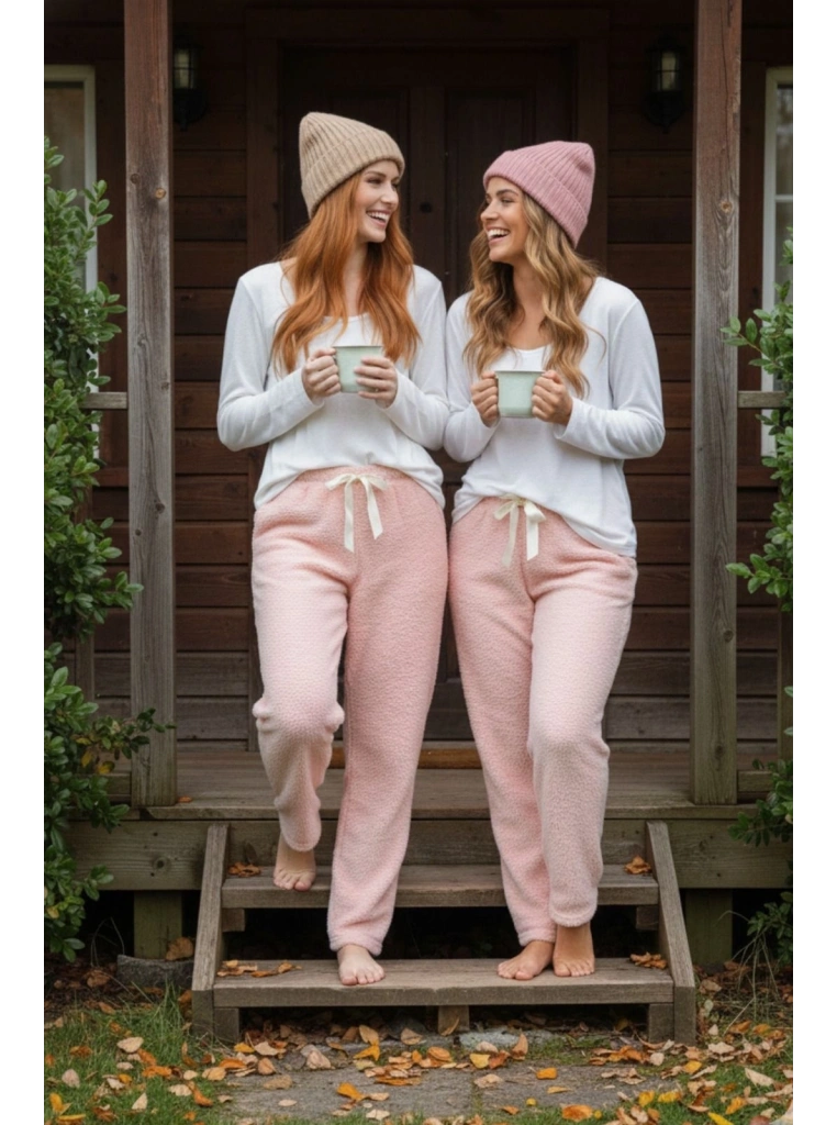 Peluşlu pijama alt pembe nr