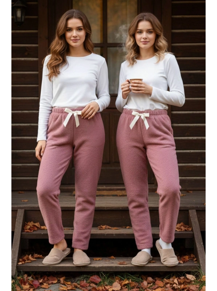 Peluşlu pijama alt somon nr