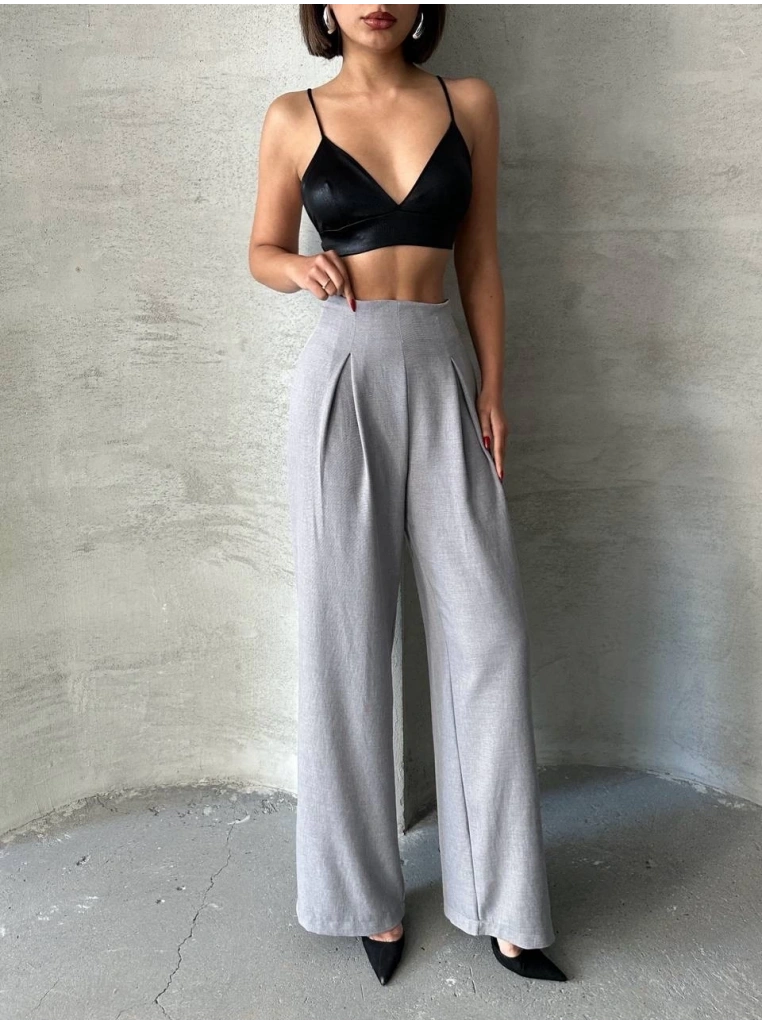 Pileli keten pantolon s255046