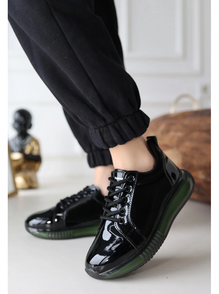 Piona Siyah Rugan Yeşil Tabanlı Spor Ayakkabı