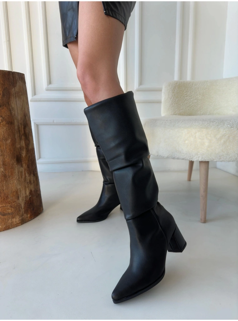 Pitay Siyah Cilt Topuklu Çizme