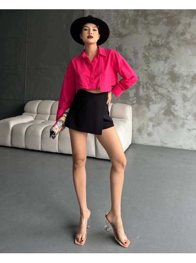 Poplin crop gömlek fuşya s3060