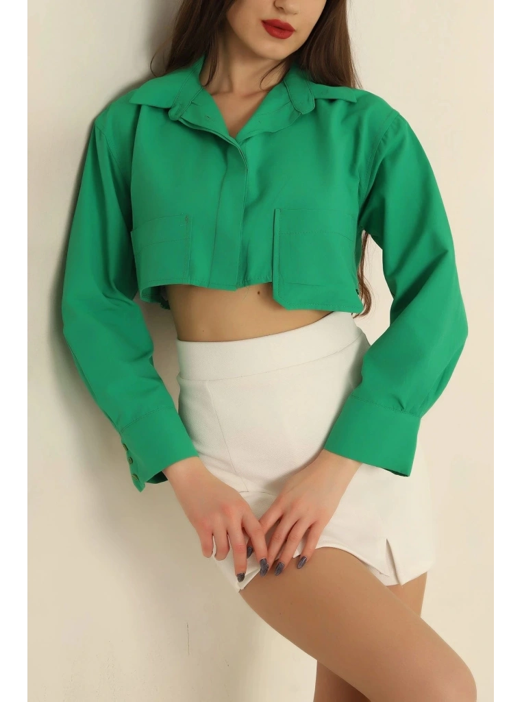 Poplin crop gömlek yeşil s3060