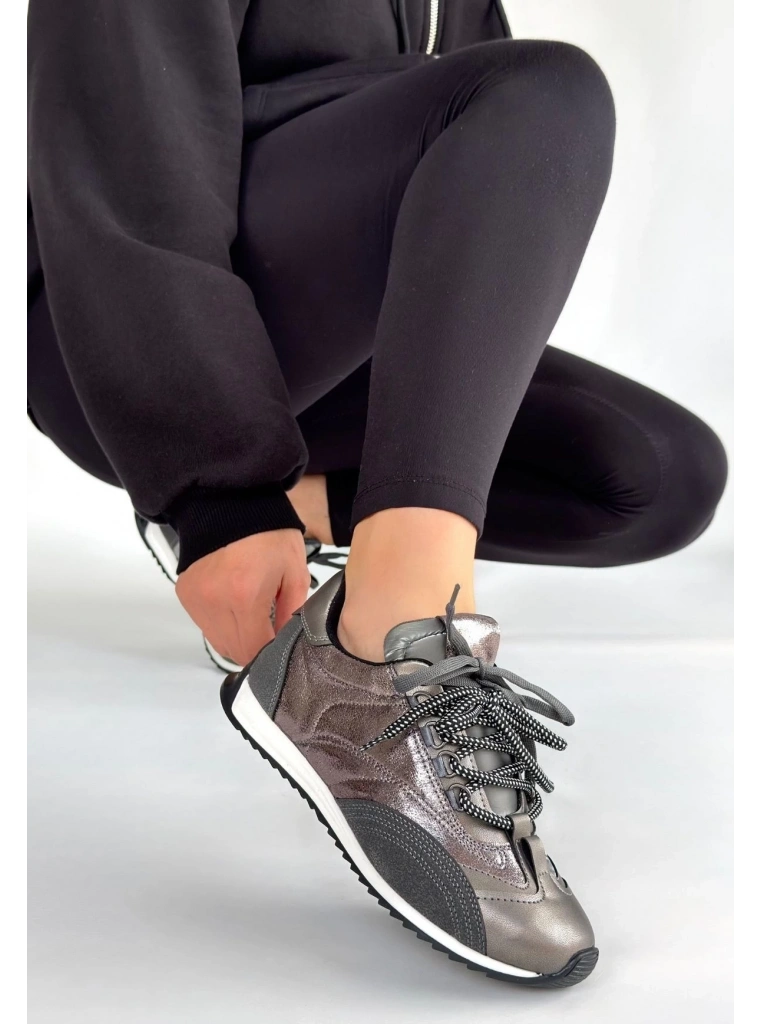 Ranu Platin Cilt Paraşüt Detaylı Bağcıklı Spor Ayakkabı