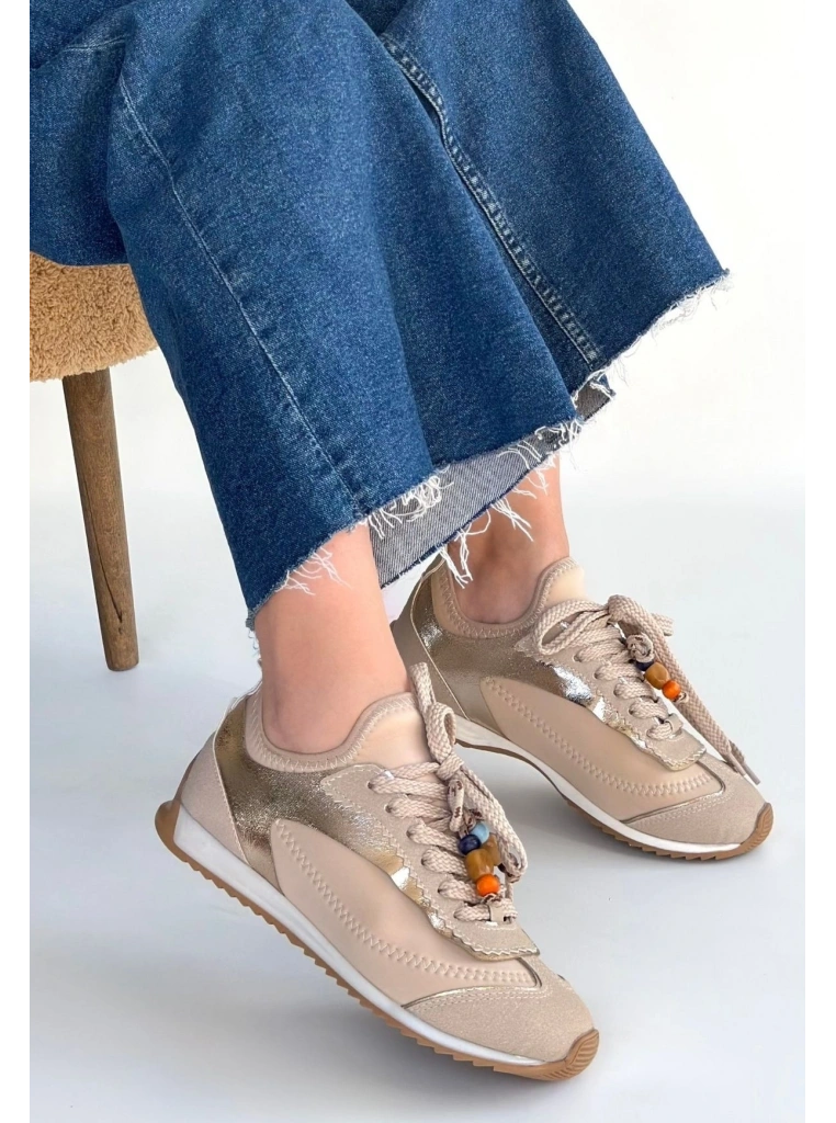 Riaf Bej Cilt Bağcıklı Spor Ayakkabı