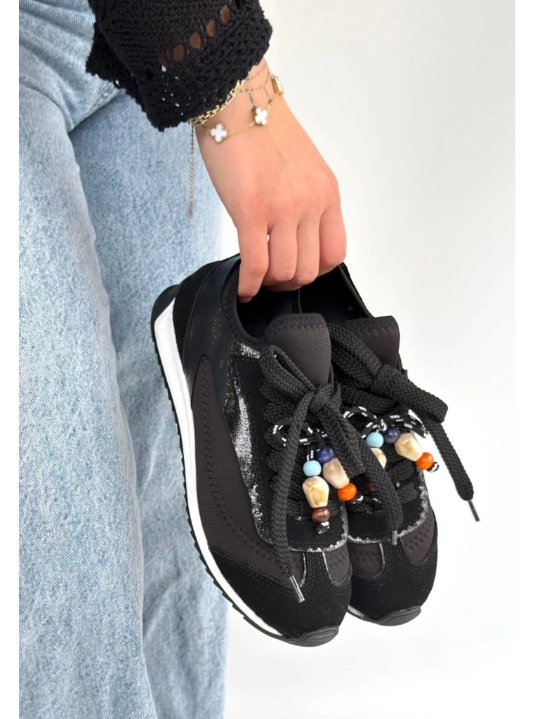 Riaf Siyah Cilt Bağcıklı Spor Ayakkabı