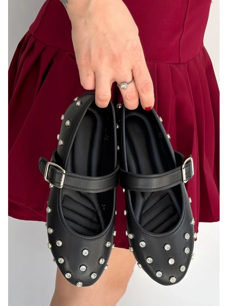 Ritta Siyah Cilt Kemerli Babet Ayakkabı