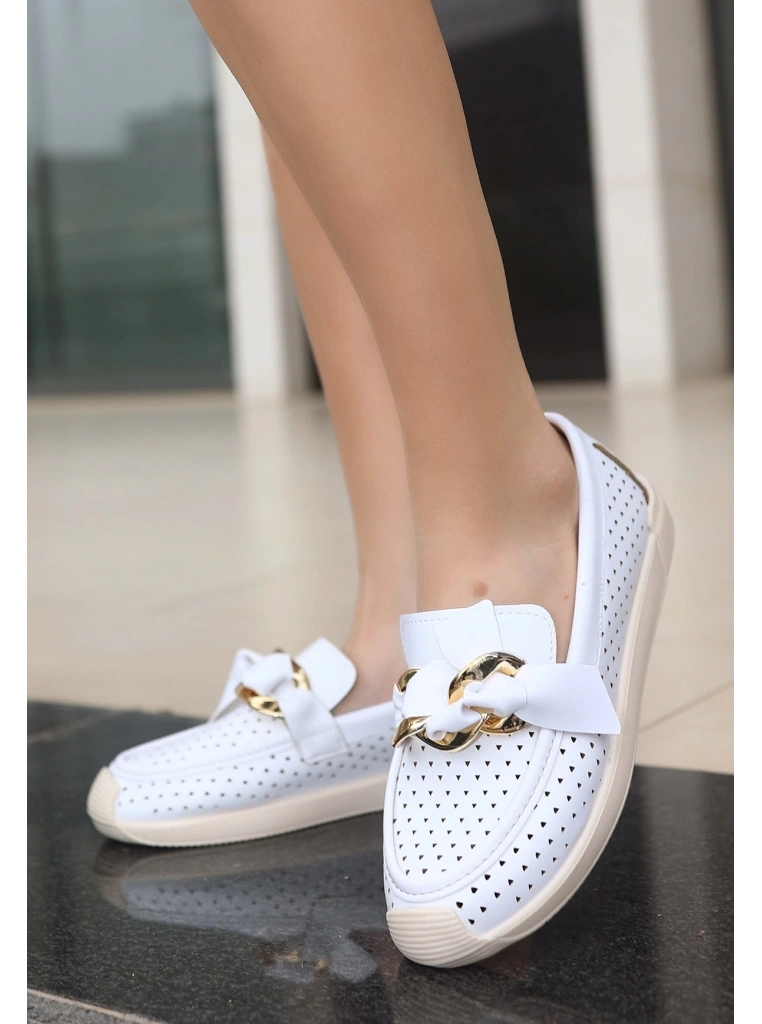 Riwan Beyaz Cilt Babet Ayakkabı