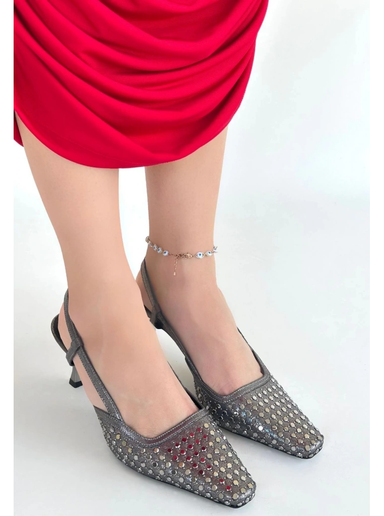 Sione Platin Cilt Topuklu Ayakkabı