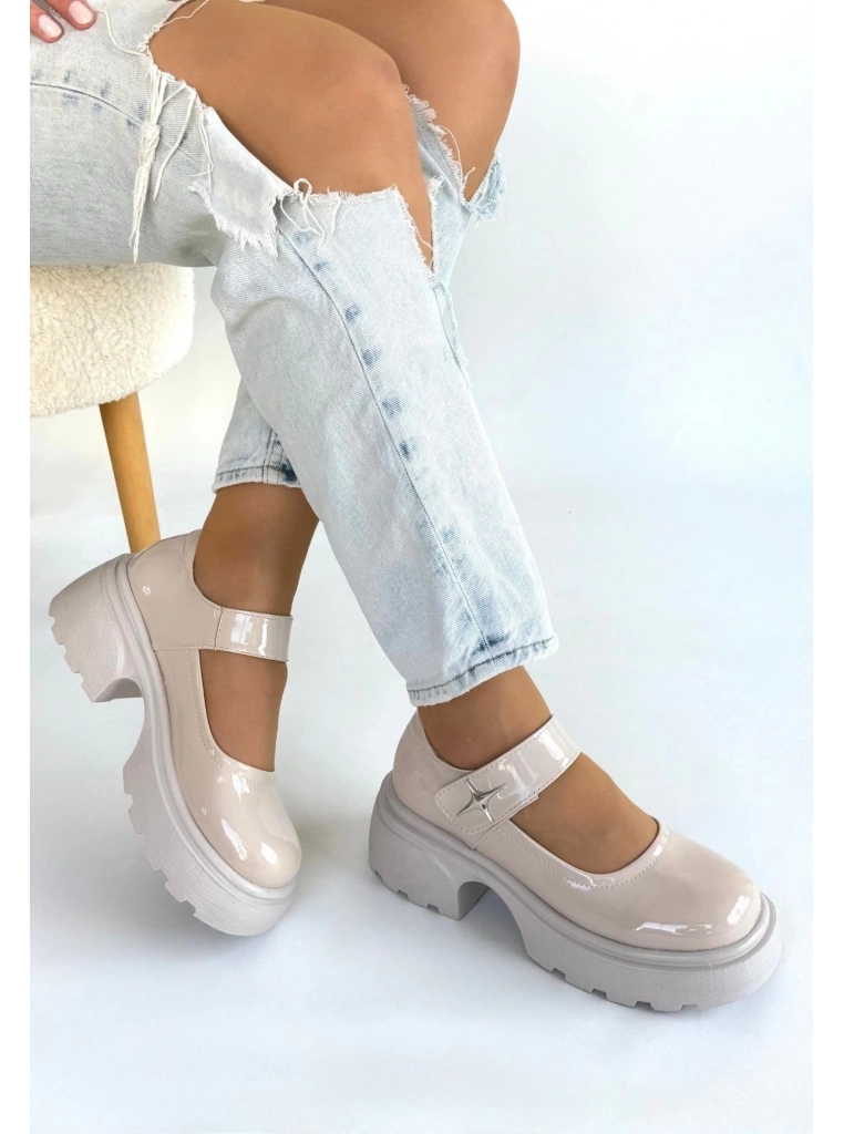 Siyat Bej Rugan Dolgu Topuk Oxford Ayakkabı