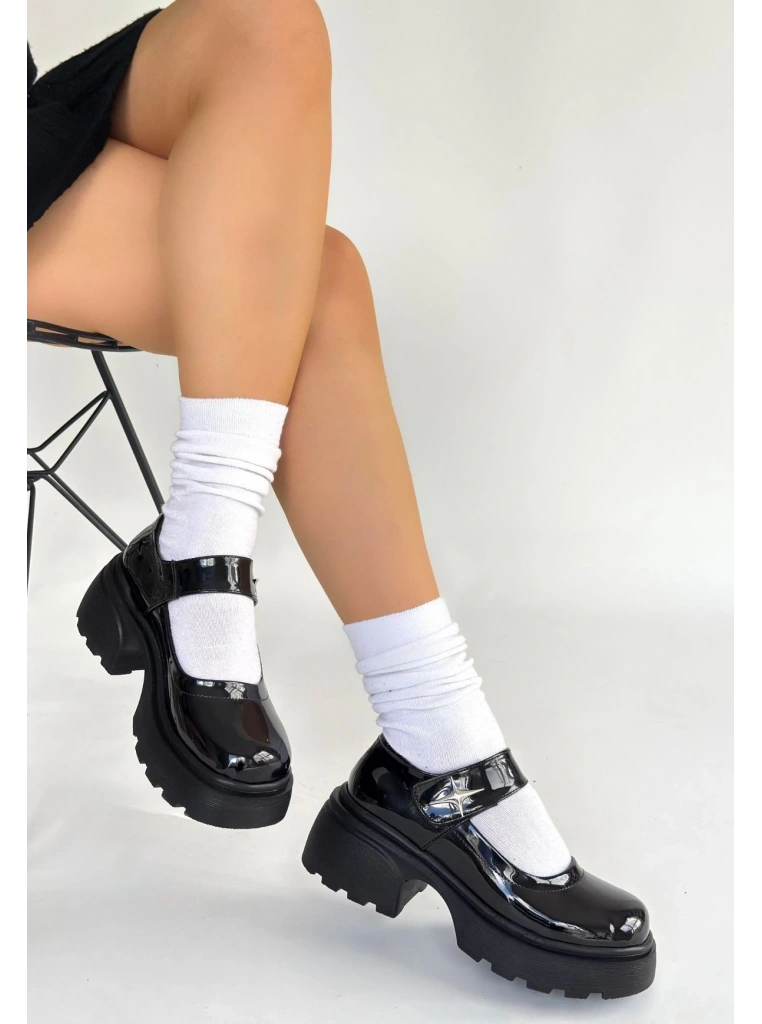 Siyat Siyah Rugan Dolgu Topuk Oxford Ayakkabı