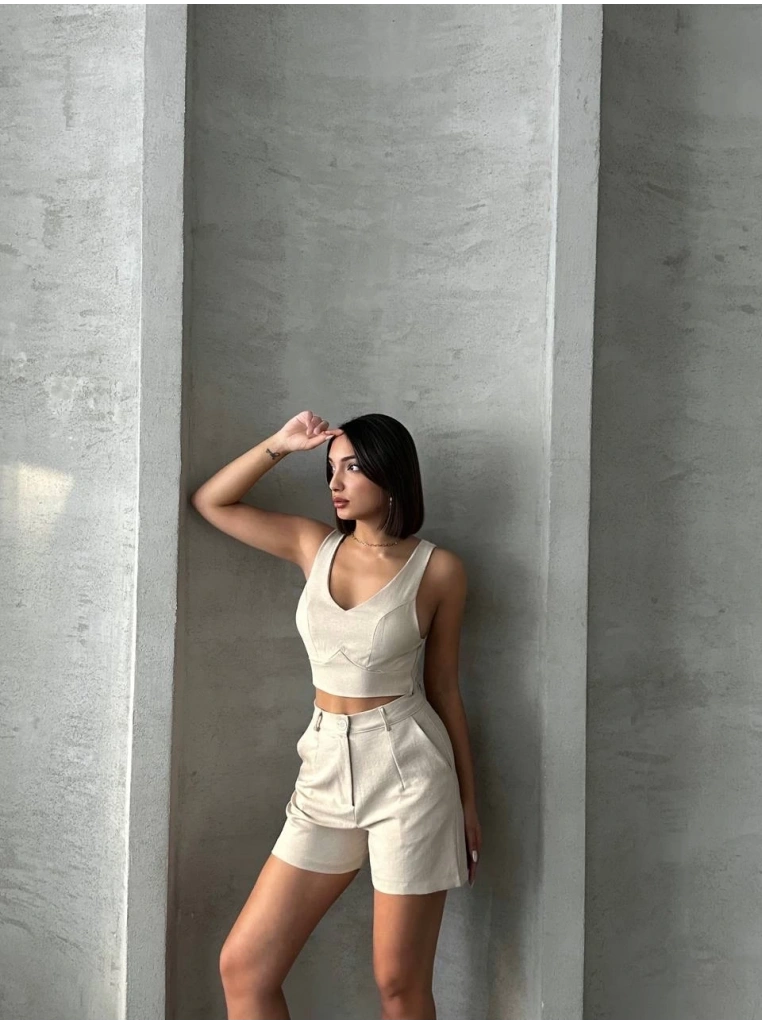 Şortlu keten takım s255014