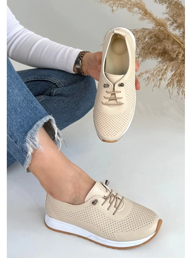 Tone Bej Cilt Bağcıklı Spor Ayakkabı