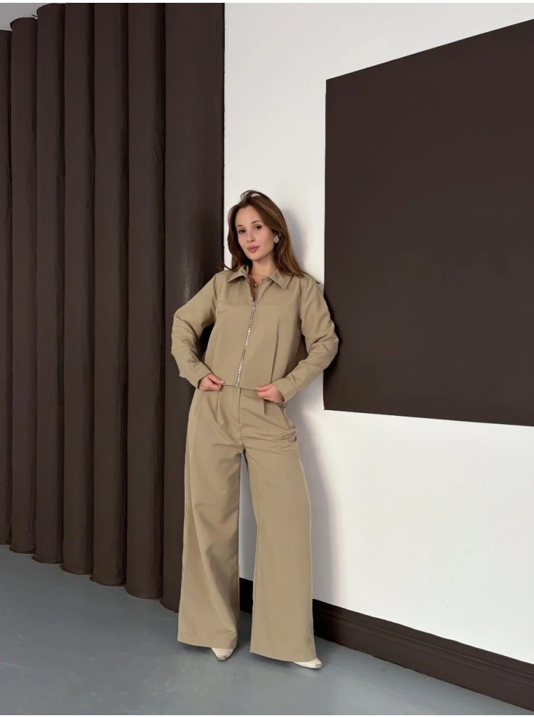 Trenç takım alt üst haki ons