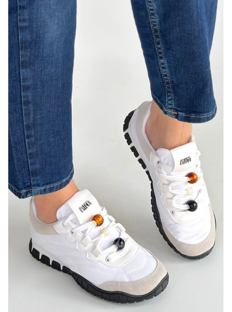 Tues Beyaz Nubuk Bağcıklı Spor Ayakkabı