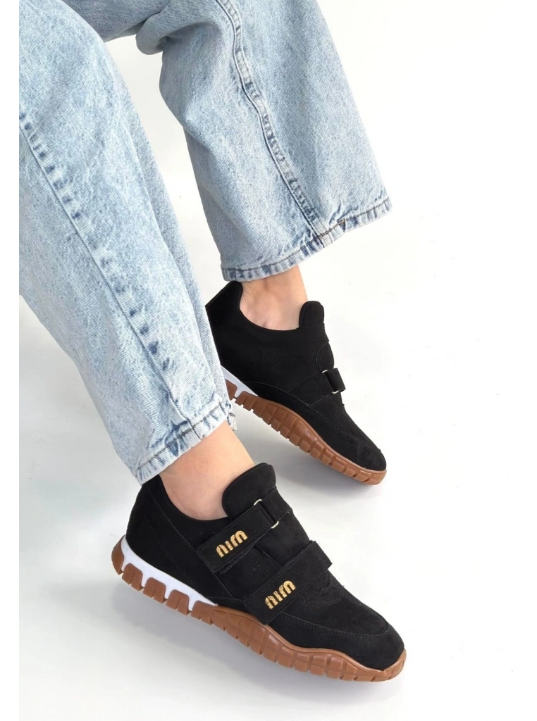 Tunga Siyah Süet Cırt Cırtlı Spor Ayakkabı