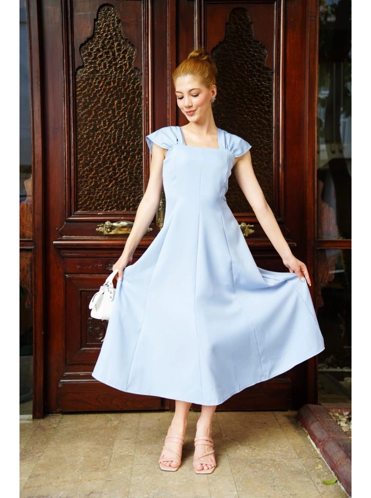 U yaka prenses elbise mavi s255101