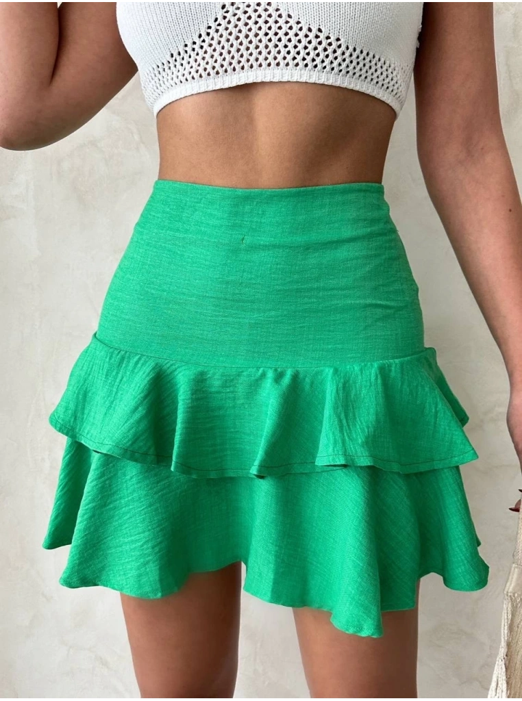 Valonlu fırfırlı etek yeşil s24681