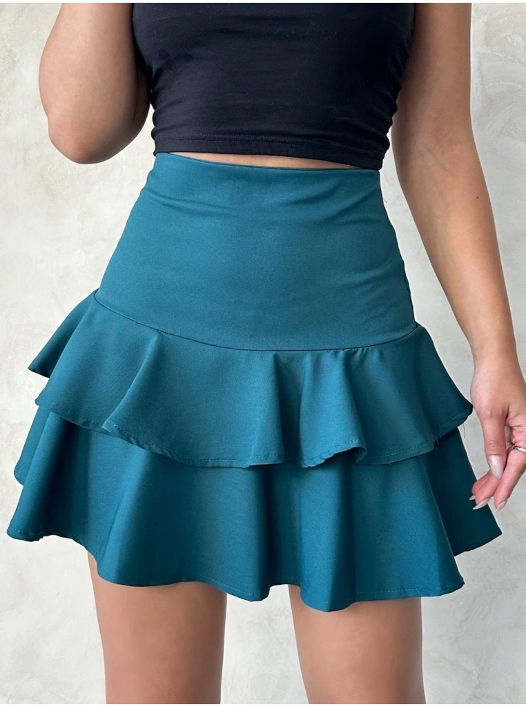 Valonlu fırfırlı etek yeşil s24681