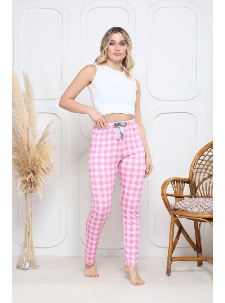 Viskon likralı alt pijama ekıse pembe baskı desenli q6018