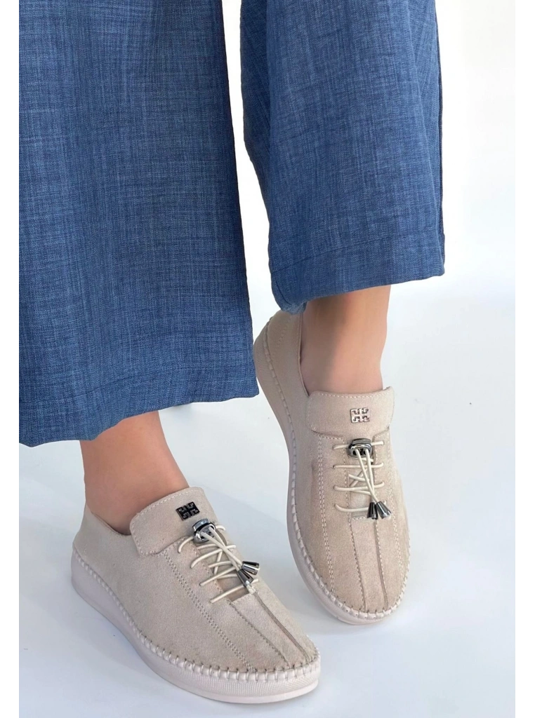 Warte Bej Süet Bağcıklı Spor Ayakkabı