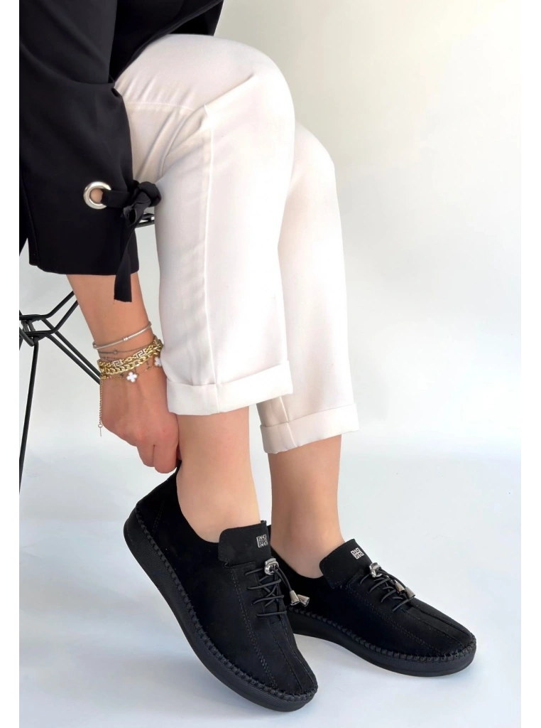 Warte Siyah Süet Bağcıklı Spor Ayakkabı