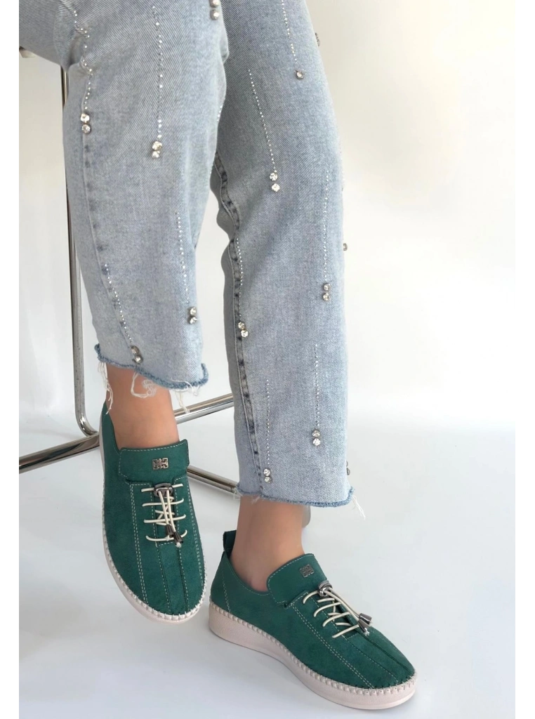 Warte Yeşil Süet Bağcıklı Spor Ayakkabı