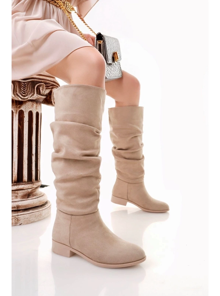 Winda Bej Süet Körüklü Çizme
