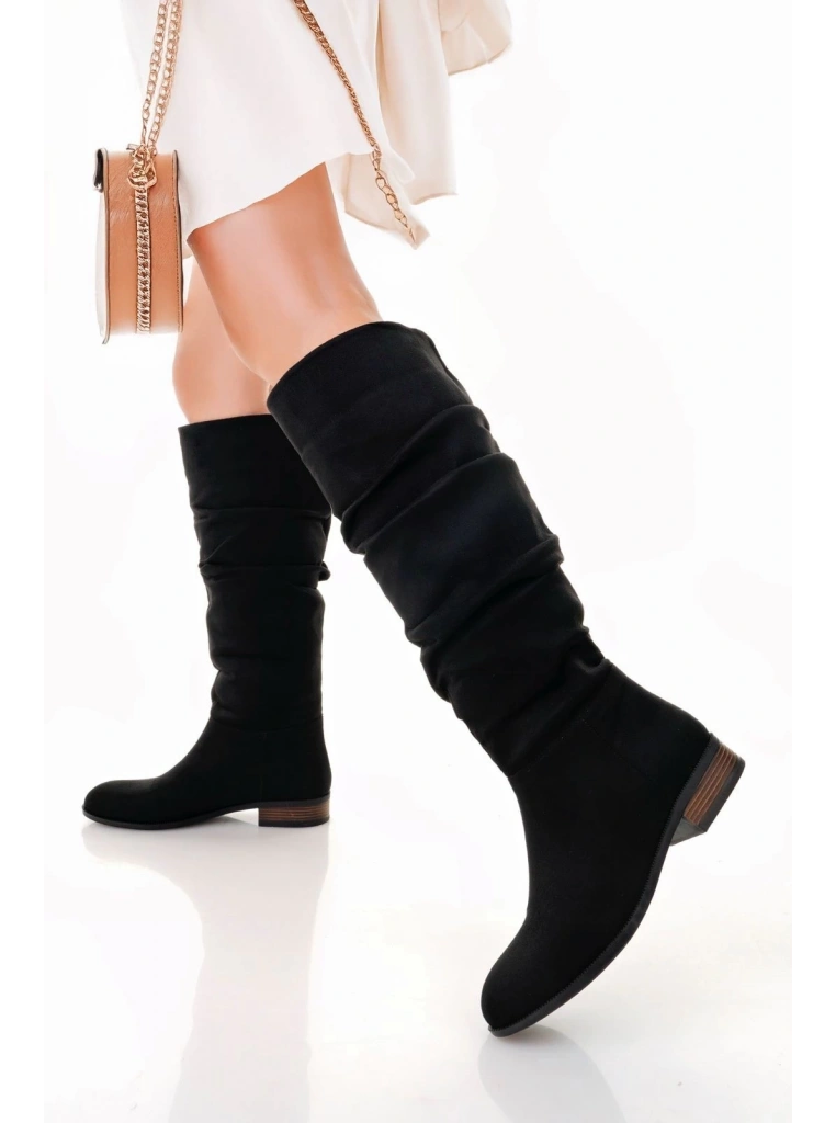 Winda Siyah Süet Körüklü Çizme