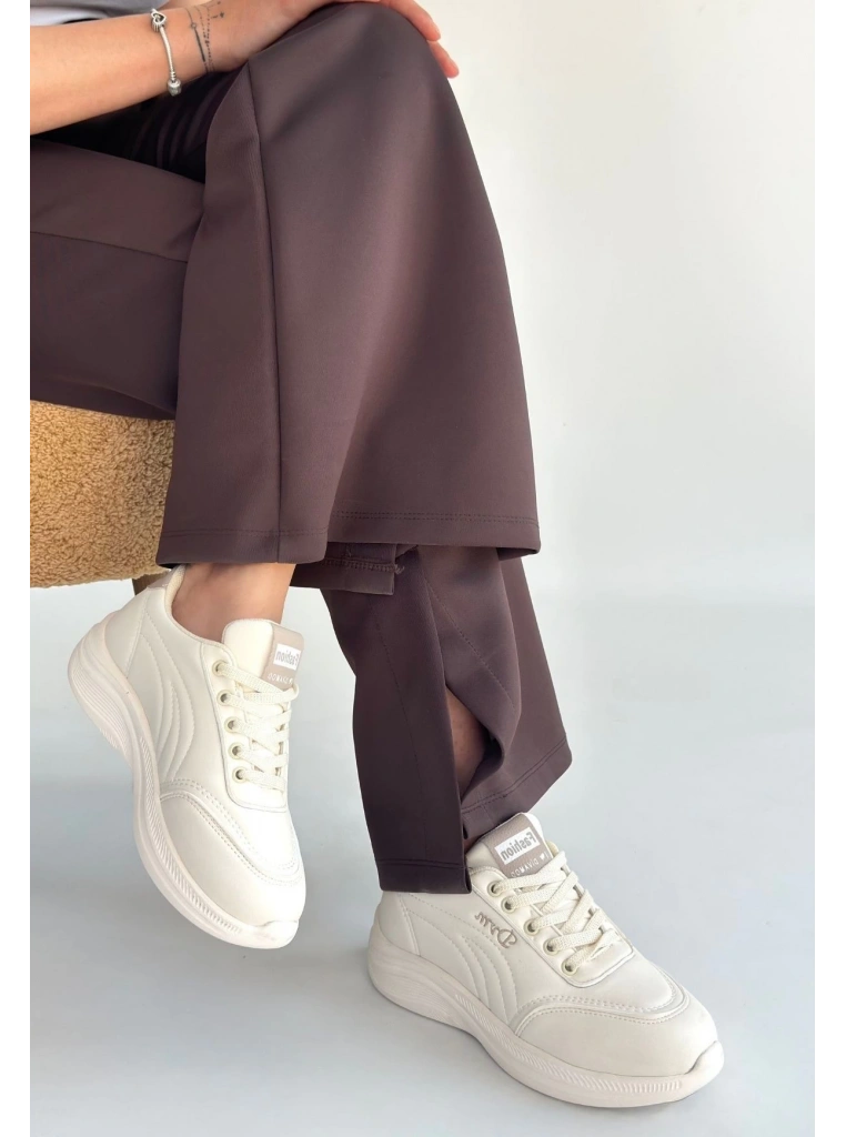 Yejja Bej Cilt Bağcıklı Spor Ayakkabı