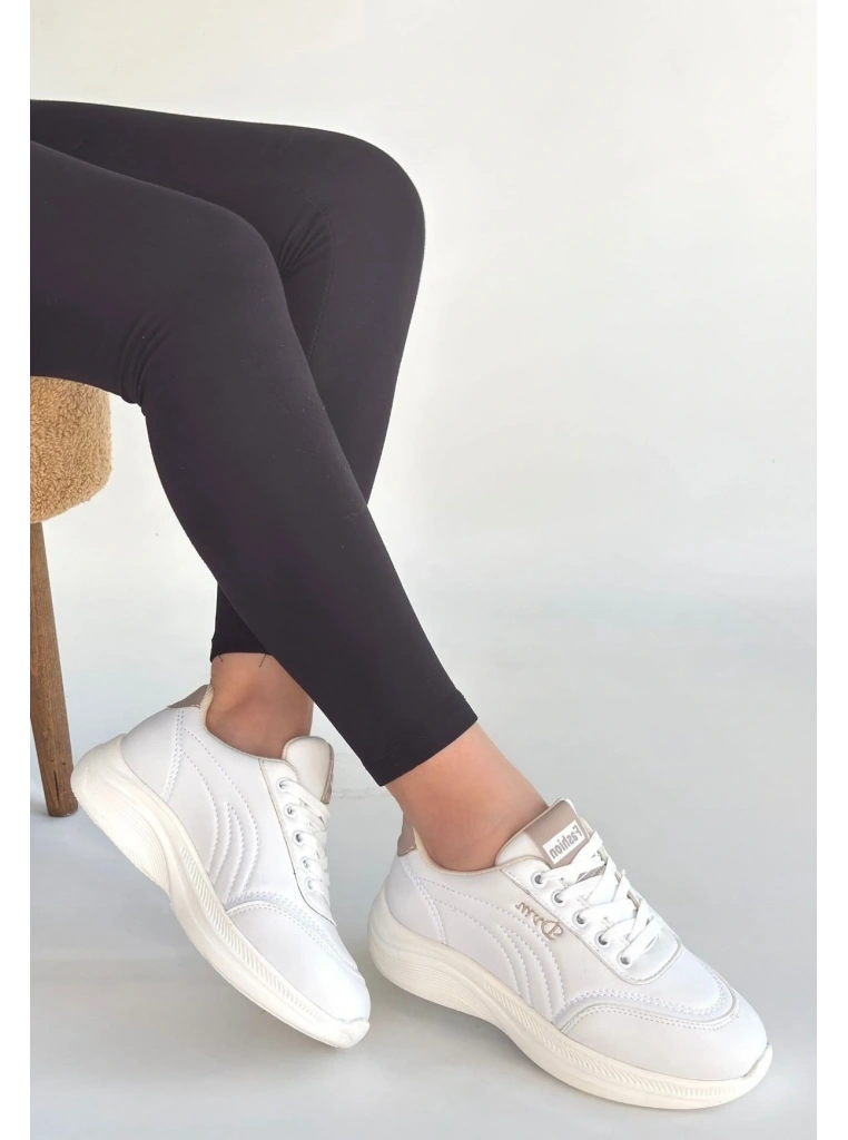 Yejja Beyaz Cilt Bağcıklı Spor Ayakkabı